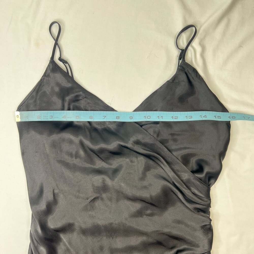 Zara Side Ruched Midi Slip Dress Satin Effect Black Straps Sleek Party Small - Picture 10 of 16